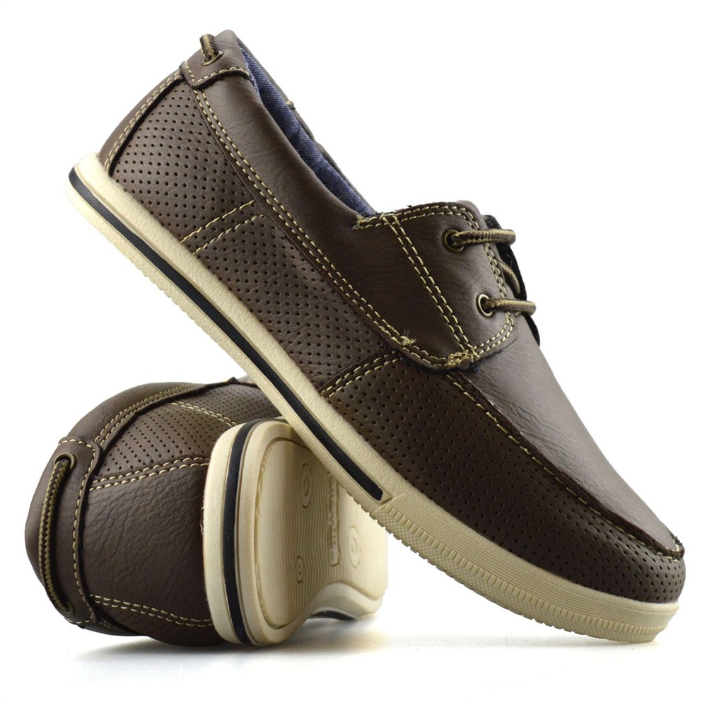 SMART FIT Payless Boys Brown Faux Leather Perforated Deck Shoes Size 3